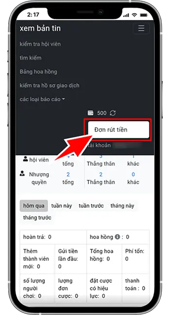 Bước 2: Chọn "Đơn rút tiền".